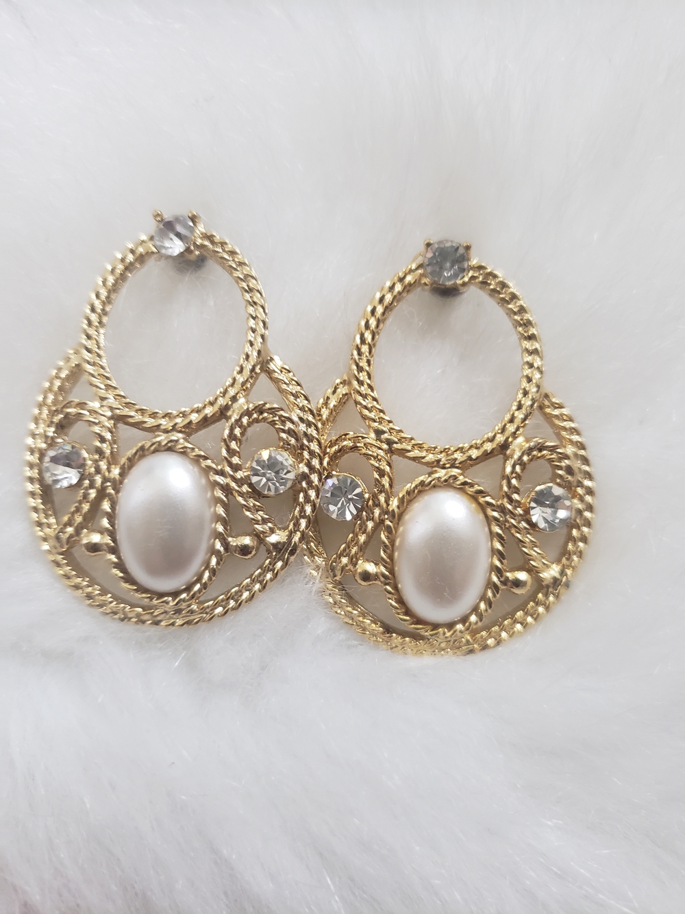 Gold-Tone Pearl and Crystal Drop Earrings - Women Jewelry
